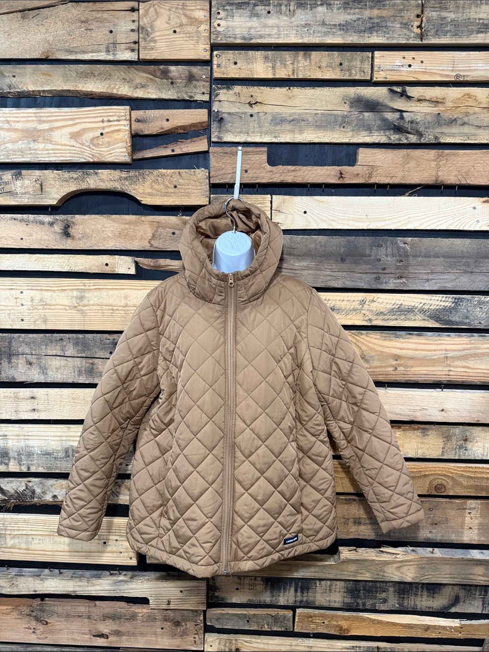 Lands’ End Camel Brown Quilted Parka Puffer Hooded Jacket Women’s Size XL